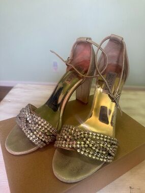Badgley Mischka Rose Gold Crystal-Strap Ankle-Tie Heels